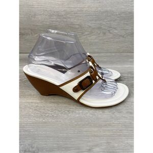 Cole Haan Women's Leather Sandal White 8 Casual Wedge Slip-On Buckle Casual